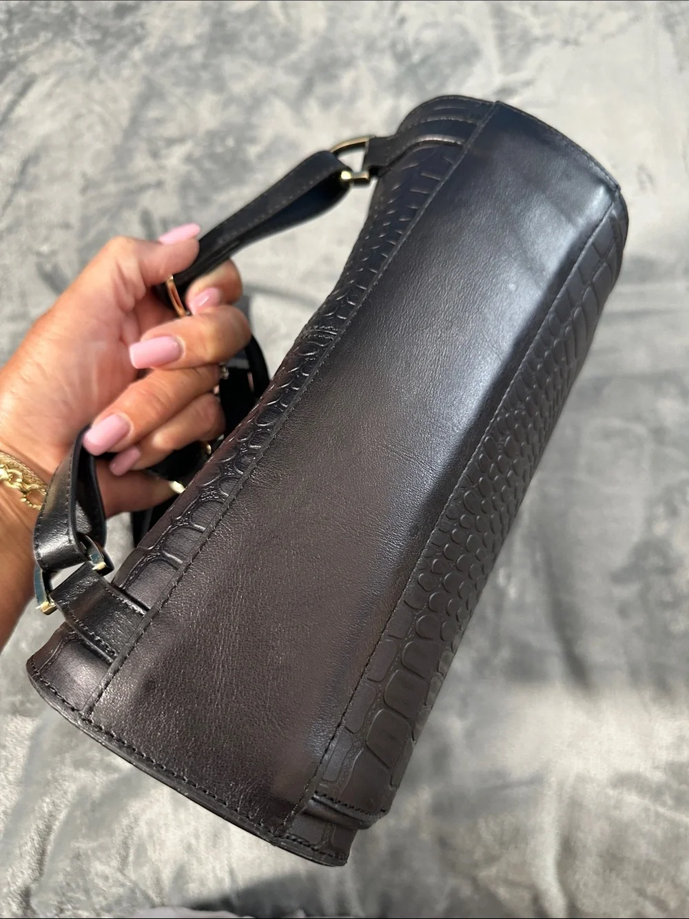 NWTS Vélez  Leather Black Croc-Embossed Mini Backpack
